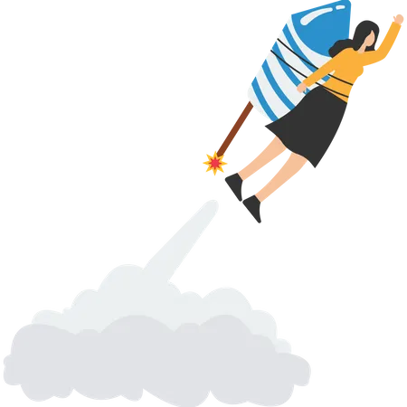 Businesswoman flying rocket booster  Illustration