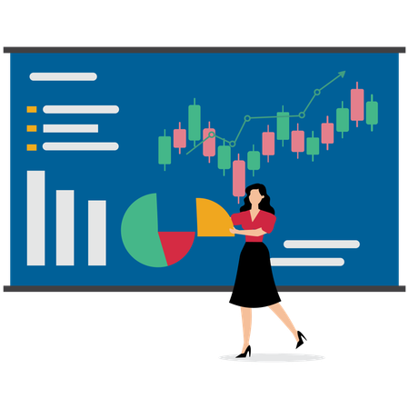 Businesswoman forecasting stock market investment returns  Illustration