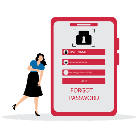 Businesswoman forget mobile password  Illustration
