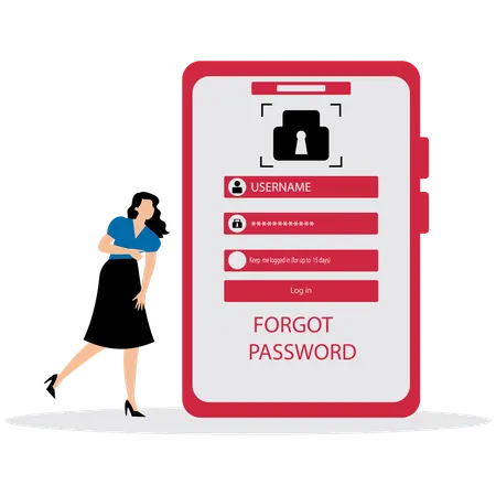 Businesswoman forget mobile password  Illustration