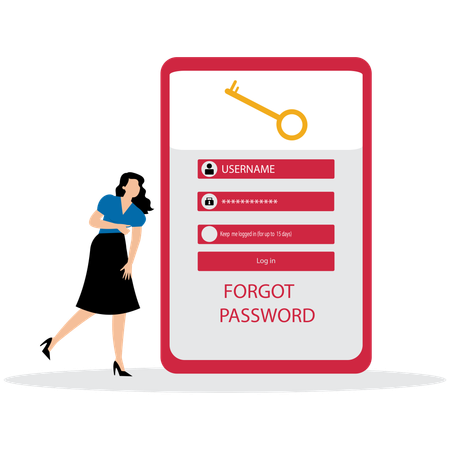Businesswoman forget website password  Illustration