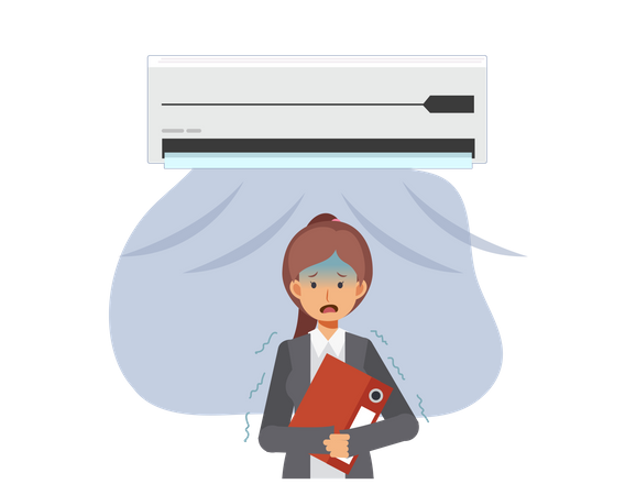 Businesswoman freezing by cold air from air conditioner Illustration