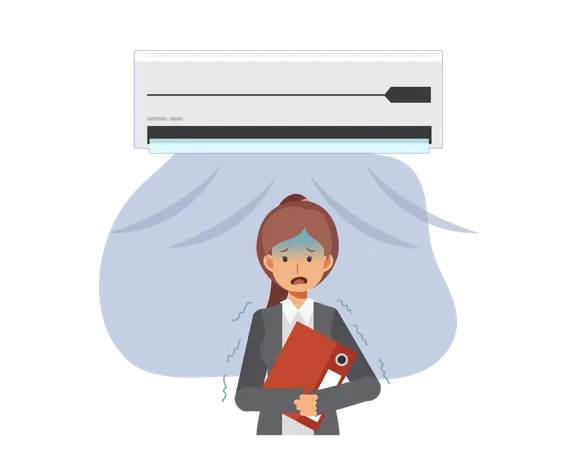 Businesswoman freezing by cold air from air conditioner Illustration