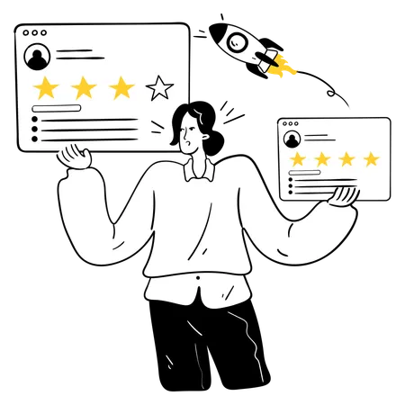 Businesswoman gather user feedback integration  Illustration