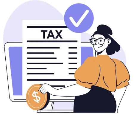 Businesswoman gathers money for tax payment  Illustration