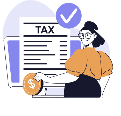 Businesswoman gathers money for tax payment  Illustration