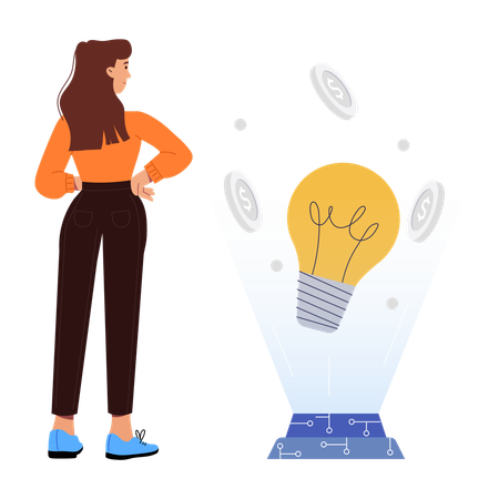 Businesswoman generating business idea  Illustration