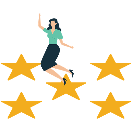 Businesswoman getting 5 star success  Illustration