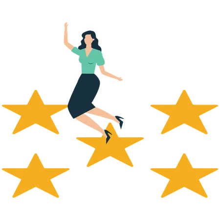 Businesswoman getting 5 star success  Illustration