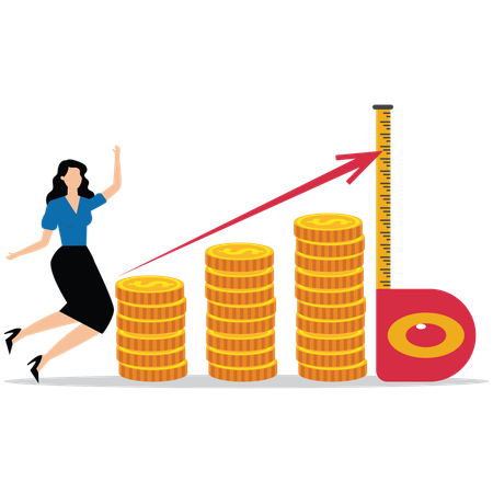 Businesswoman getting Business growth or income growth  Illustration