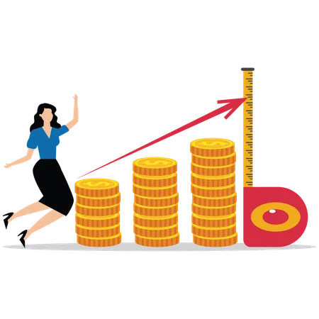 Businesswoman getting Business growth or income growth  Illustration