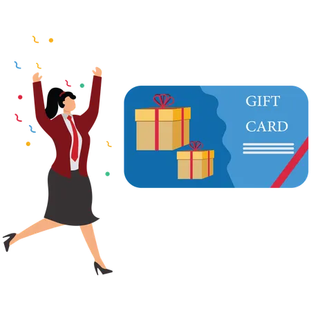 Businesswoman getting Gift Cards and Store Credits from shopping  Illustration