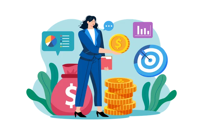 Businesswoman getting profit in business  Illustration