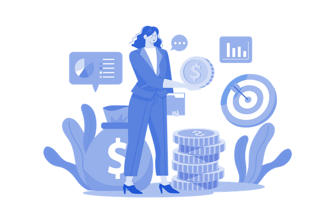 Businesswoman Getting Profit In Business  Illustration