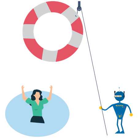 Businesswoman getting Rescued from Financial Crisis  Illustration