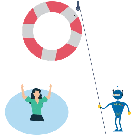 Businesswoman getting Rescued from Financial Crisis  Illustration
