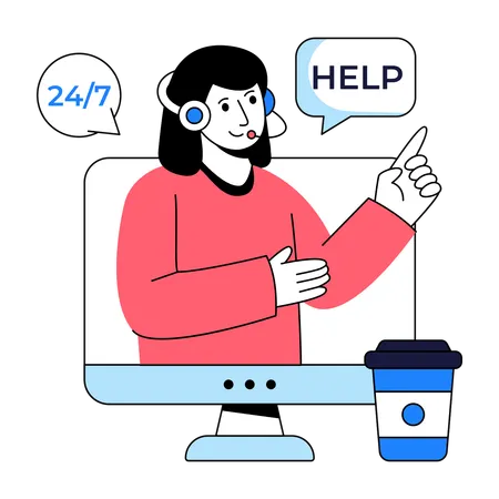 Businesswoman gives Online Help Center  Illustration