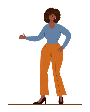 Black Businesswoman With His Hand Up Character Wearing Business Casual Clothing Pulling Hand Up Business Concept Of Voting Volunteering Flat Vector Illustration Illustration