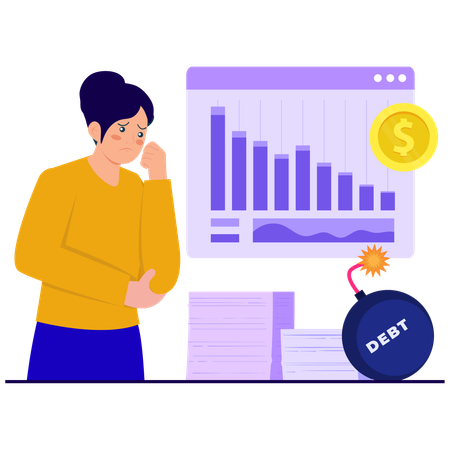 Businesswoman giving Debt Explosion  Illustration