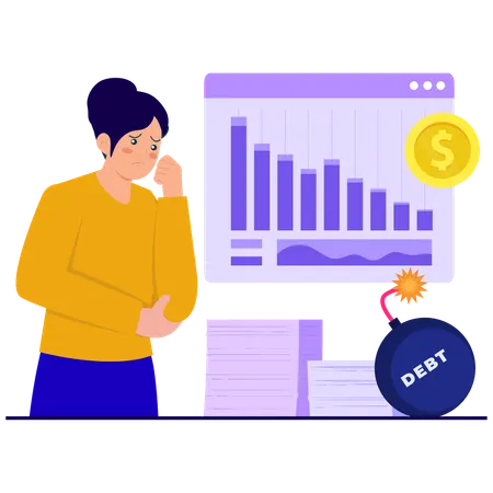 Businesswoman giving Debt Explosion  Illustration