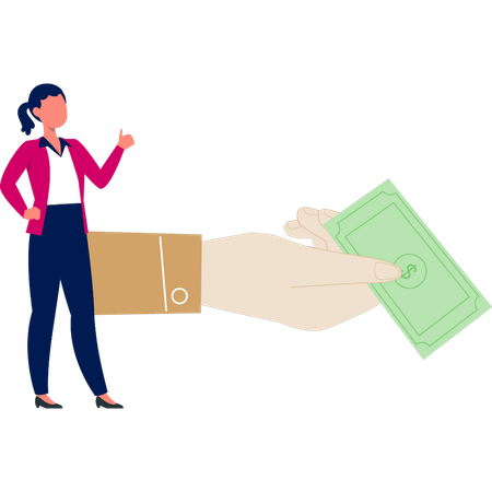 Businesswoman giving dollar currency  Illustration