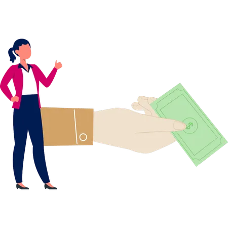 Businesswoman giving dollar currency  Illustration