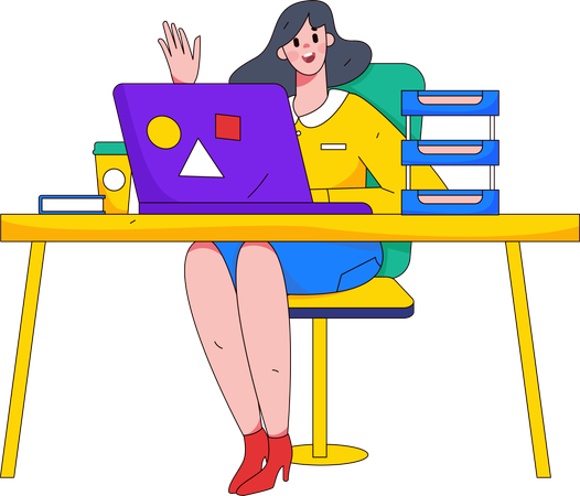 Businesswoman giving online interview from home  Illustration