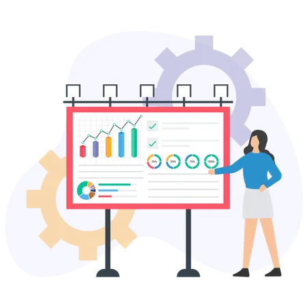 Businesswoman giving presentation explaining business growth and data analysis  Illustration