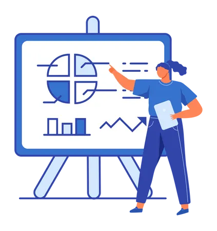 Businesswoman giving presentation on data analysis  Illustration