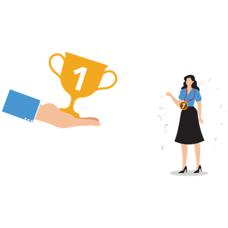 Businesswoman giving trophy to employee  Illustration