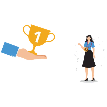 Businesswoman giving trophy to employee  Illustration