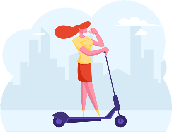 Businesswoman going office on electric scooter Illustration