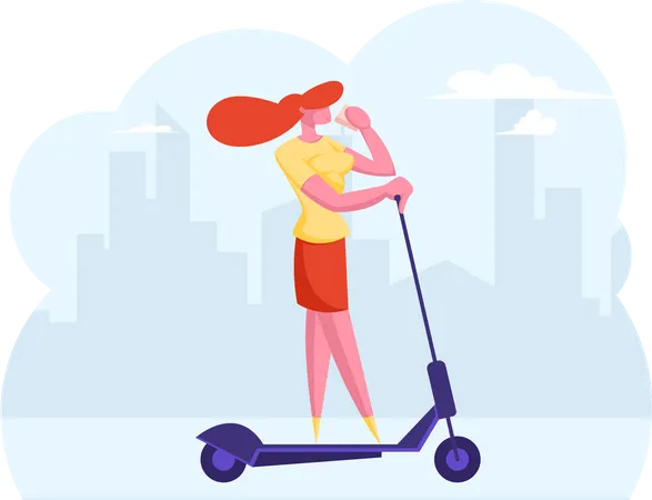 Businesswoman going office on electric scooter Illustration