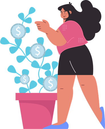 Businesswoman grows money plant  Illustration