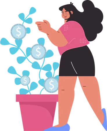 Businesswoman grows money plant  Illustration