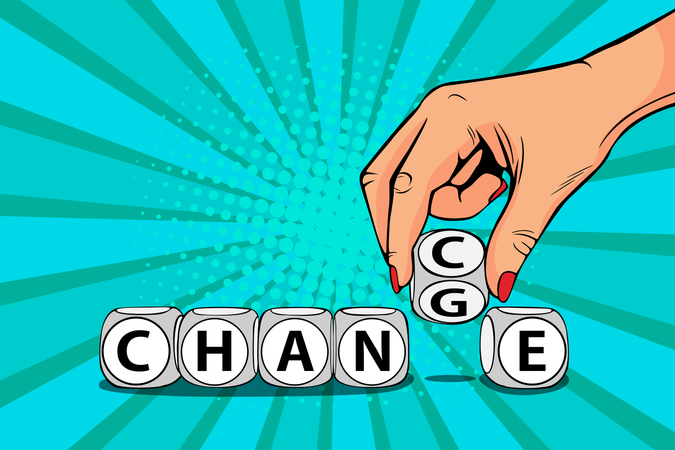 Businesswoman hand change word on blocks to chance  Illustration