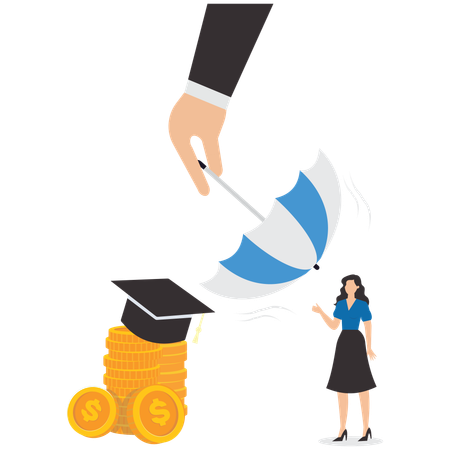 Businesswoman hand protect graduation cap and its owner from financial difficulties  Illustration