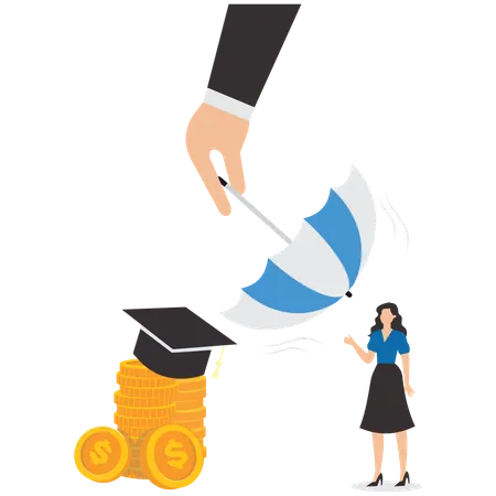 Businesswoman hand protect graduation cap and its owner from financial difficulties  Illustration