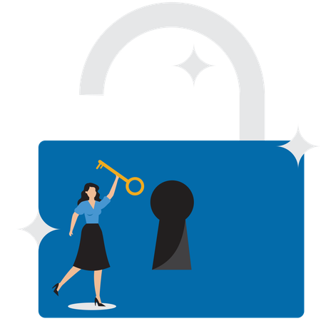 Businesswoman happy to open the lock with key  Illustration