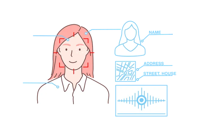 Data Protection Face Id Biometric Scan Security Concept Young Woman Businesswoman Has Installed Modern Digital Recognition App On Gadget Girl Student Uses Faceid To Unlock Privacy Flat Vector Illustration