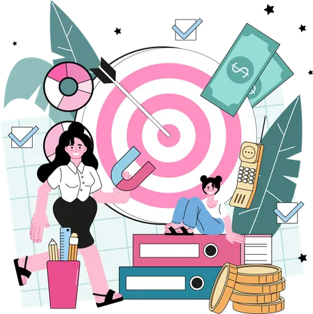 Businesswoman have financial targets for company  Illustration