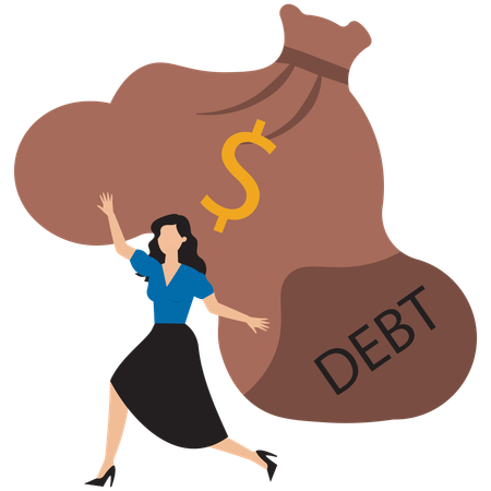 Businesswoman having debt burden  Illustration