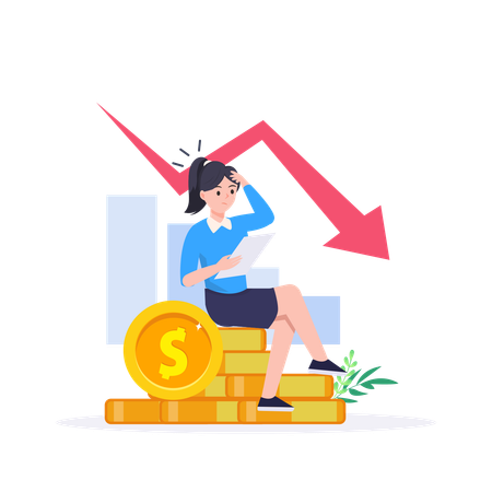 Businesswoman having financial loss  Illustration