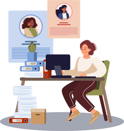 Businesswoman held new online meeting for interview  Illustration