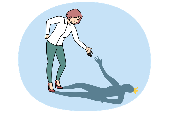 Businesswoman helps own shadow by demonstrating self-motivation  Illustration