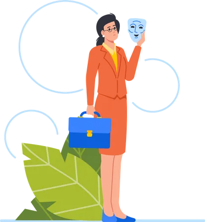 Businesswoman hide Face under Mask  Illustration