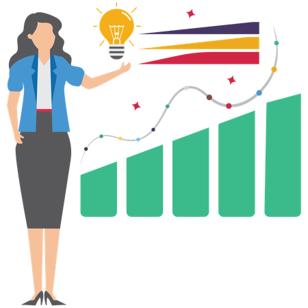 Businesswoman hold glowing lightbulb with data pattern symbolizing business intelligence for decision making  Illustration