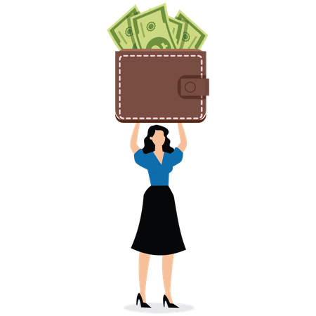 Businesswoman hold money with wallet banknotes  Illustration
