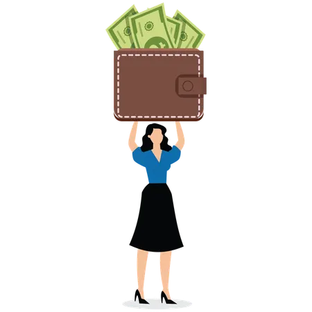 Businesswoman hold money with wallet banknotes  Illustration
