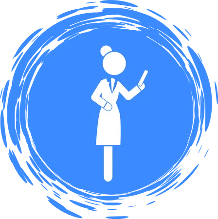 Businesswoman Holding Phone Using Smartphone Looking At Screen Blue Stamp Avatar With Businessperson Silhouette Wearing Office Dress Web Icon Isolated Female In Office Suit Keeping Dresscode Illustration